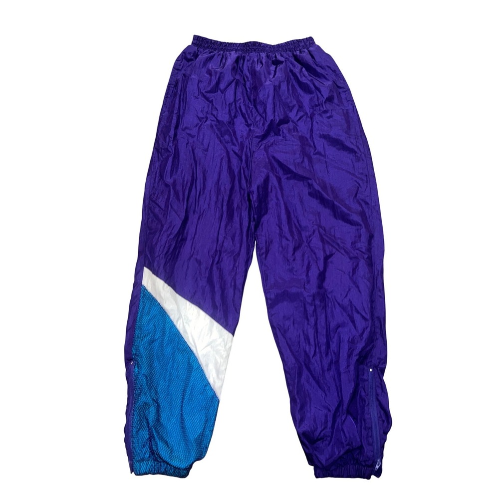 Vintage 90s Purple Nylon Windbreaker Track Pants Colorblock Mesh Zip Ankle 16-18